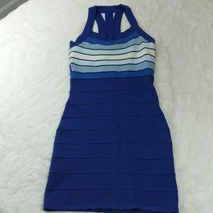 Strappy Blue & white striped bandage bodycon dress